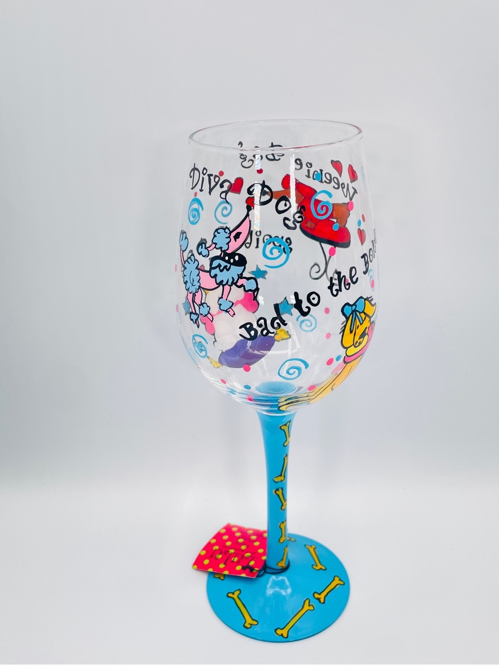 2 Saints “LULU” Hand Painted Wine Glass Fun Flirty Fabulous Dog  Theme